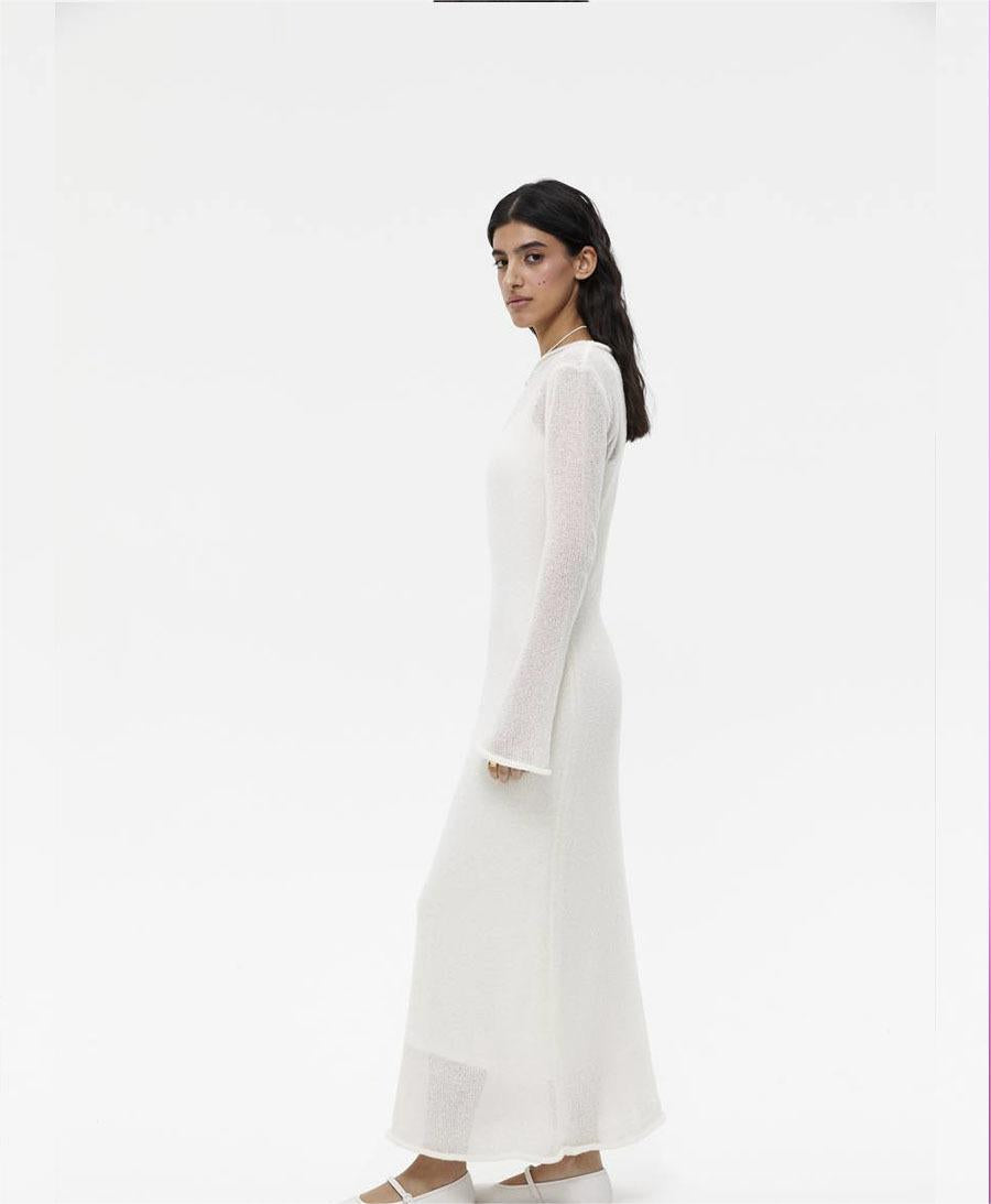 Sheer Knit Long Sleeve Boat Neck Maxi Dress Over Slip Two Piece Set 9