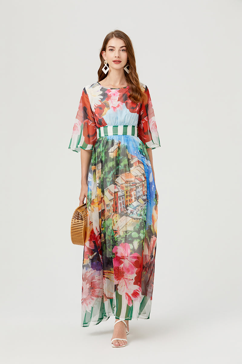 Printed Backless Strap Slim fit High Waist Dress Large A Line Dress