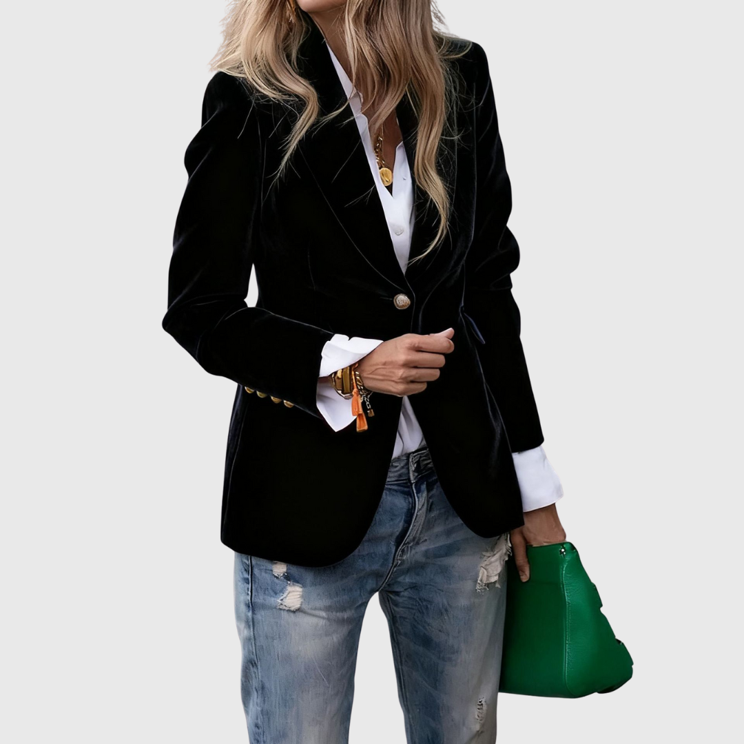 Velvet Notch Lapel Single Button Blazer