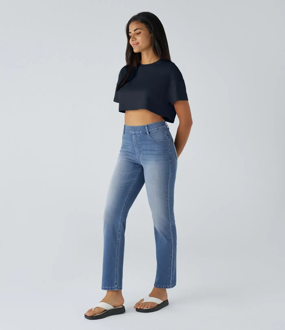 High Waist Straight Leg Pull On Jeans 13