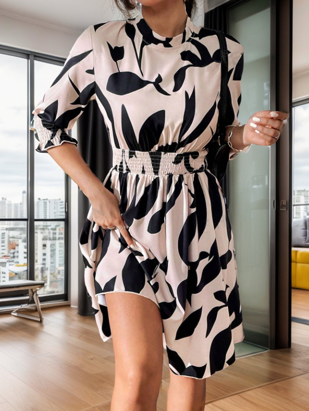 Women Summer Crew Neck Printed Elegant A Line Dress