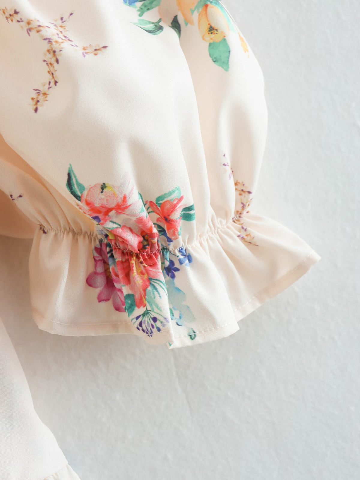 Floral Print Square Neck Puff Sleeve Lace Up Back High Split Midi Dress 7