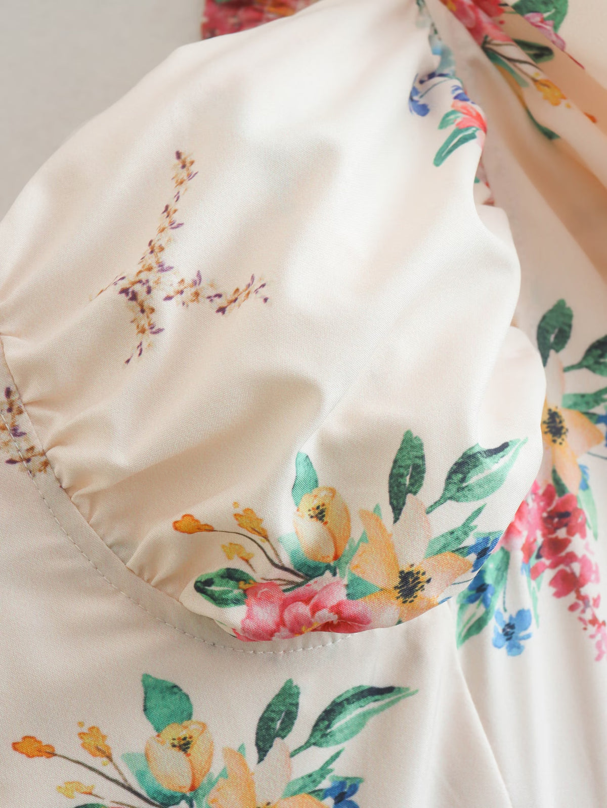 Floral Print Square Neck Puff Sleeve Lace Up Back High Split Midi Dress 8