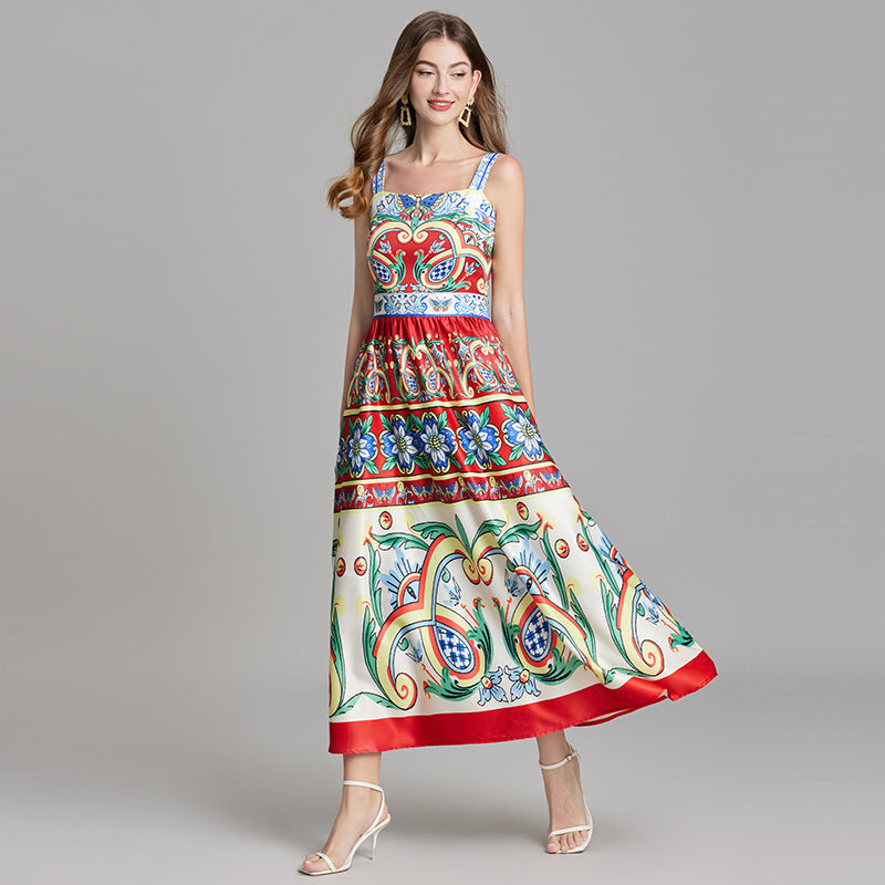 Graceful Printed Sleeveless A Line Maxi Dress