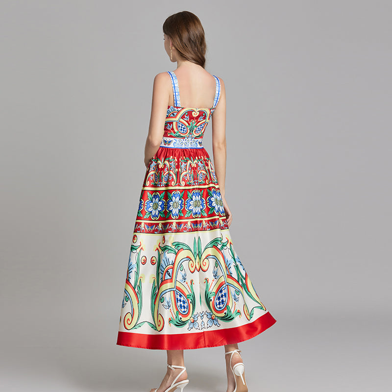 Graceful Printed Sleeveless A Line Maxi Dress