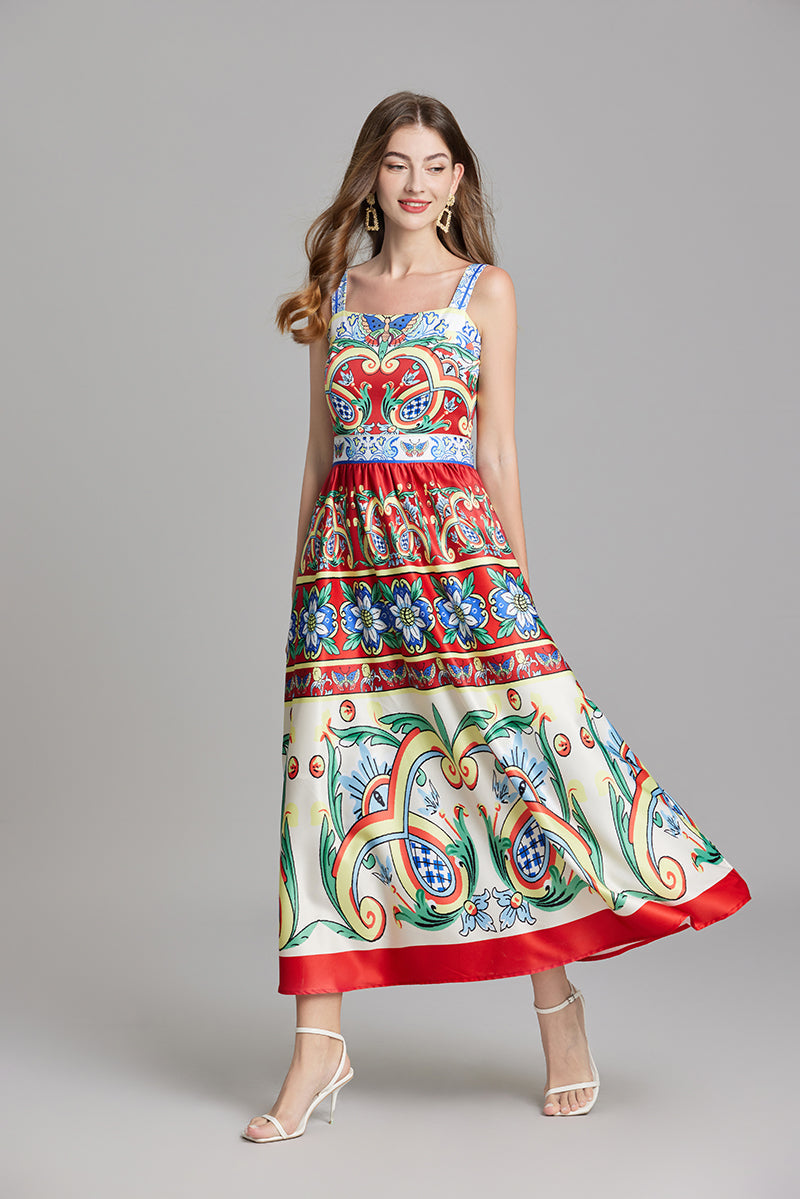 Graceful Printed Sleeveless A Line Maxi Dress