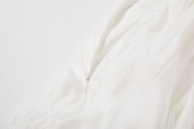 Eyelet Lace Cut Out Tiered Flutter Sleeve Ruffle Collar Maxi Dress