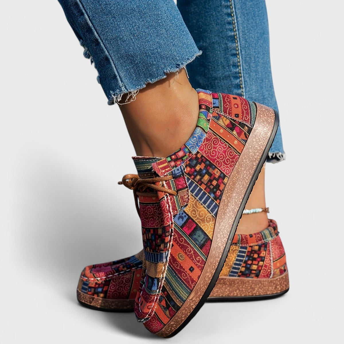 Aztec Print Lace Up Platform Sneakers