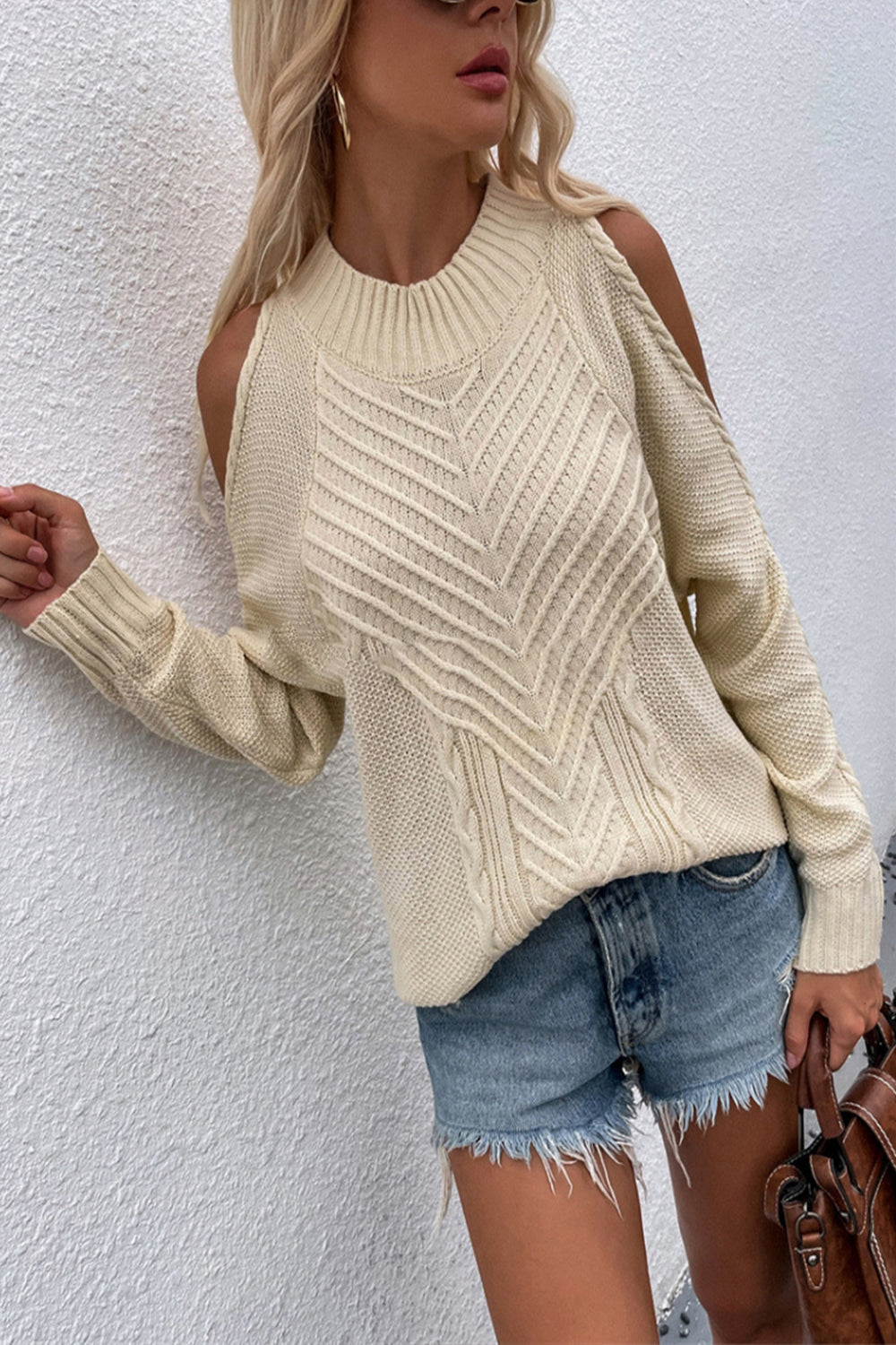 Solid Color Knitted Round Neck Twisted Sweater
