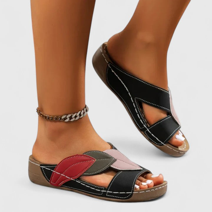 Open Toe Cross Strap Low Wedge Slide Sandals