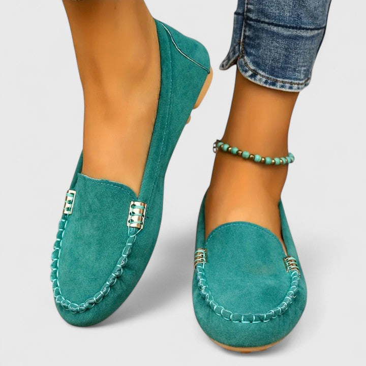 Suede Look Slip On Buckle Detail Flat Loafers