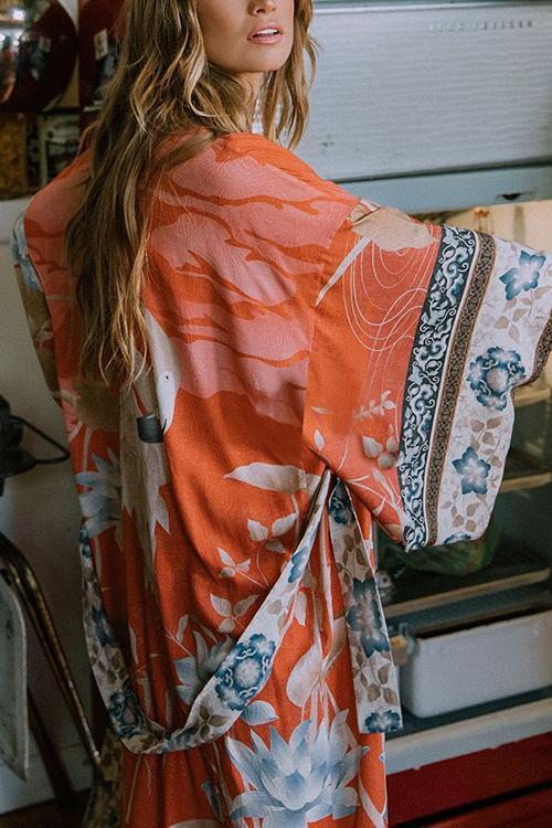 Floral Print Belted Cardigan