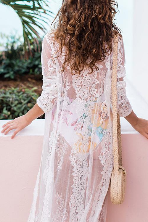 Lace See Though Long Sleeve Cardigan
