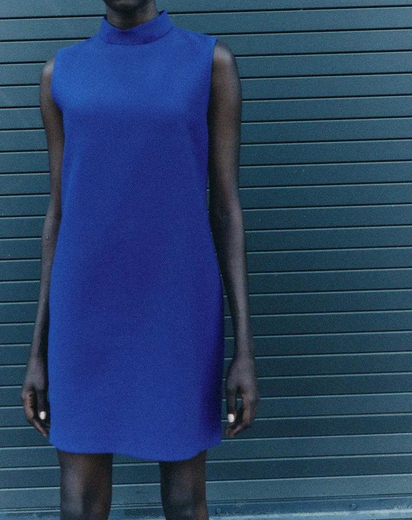 Mock Neck Sleeveless Straight Shift Mini Dress