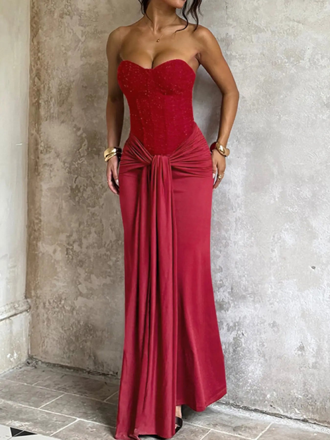 Strapless Corset Ruched Mermaid Maxi Gown 8