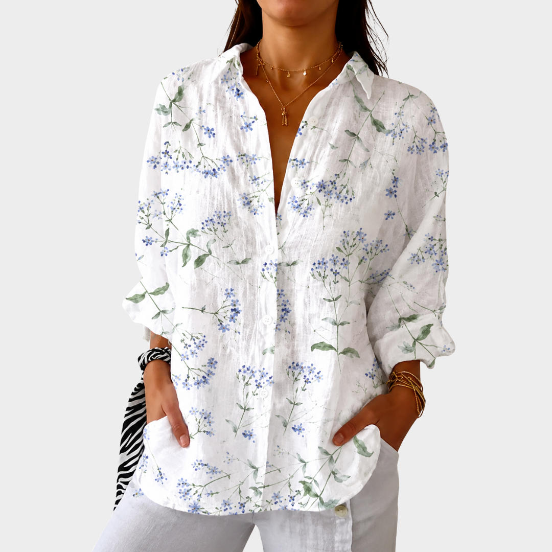 Floral Print Collared Long Sleeve Button Front Shirt