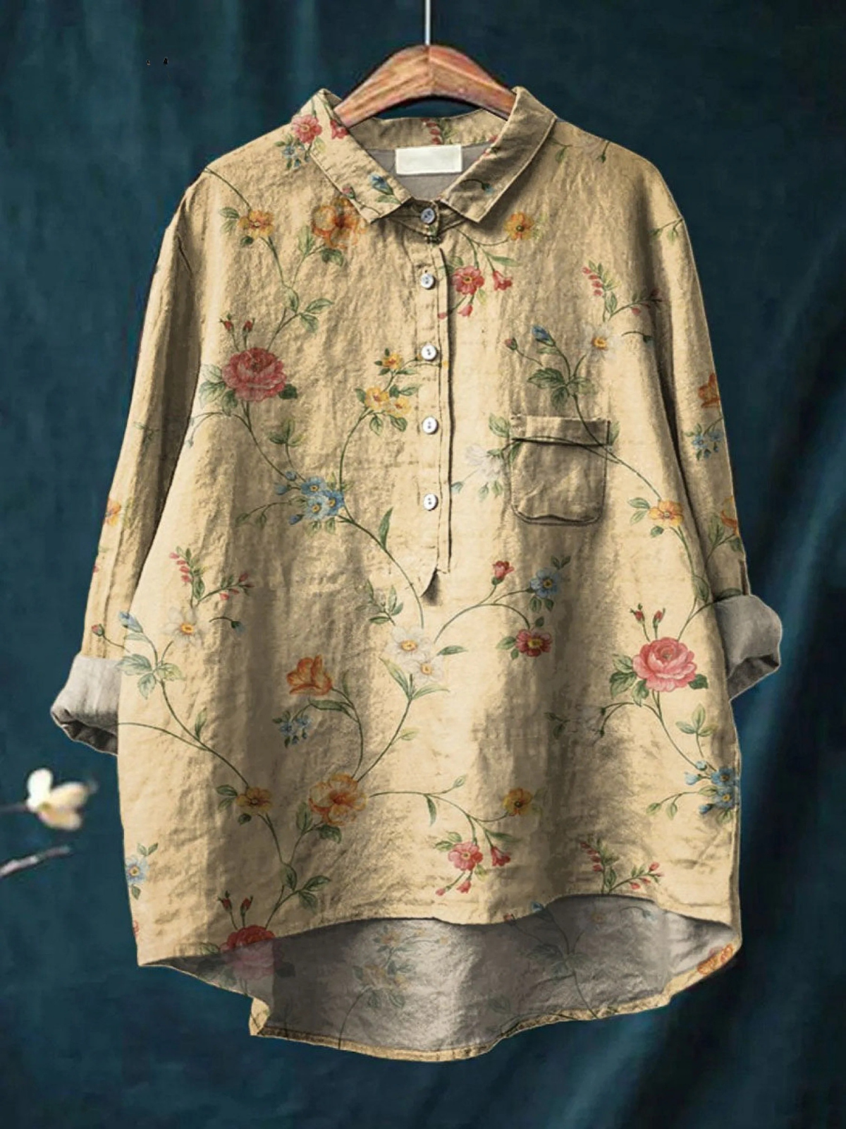 Floral Print Collared Long Sleeve Button Shirt