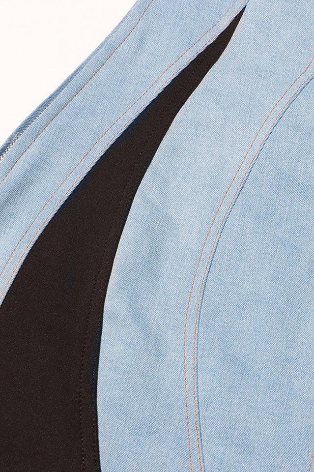 Bi-Material Spiral Denim Dress