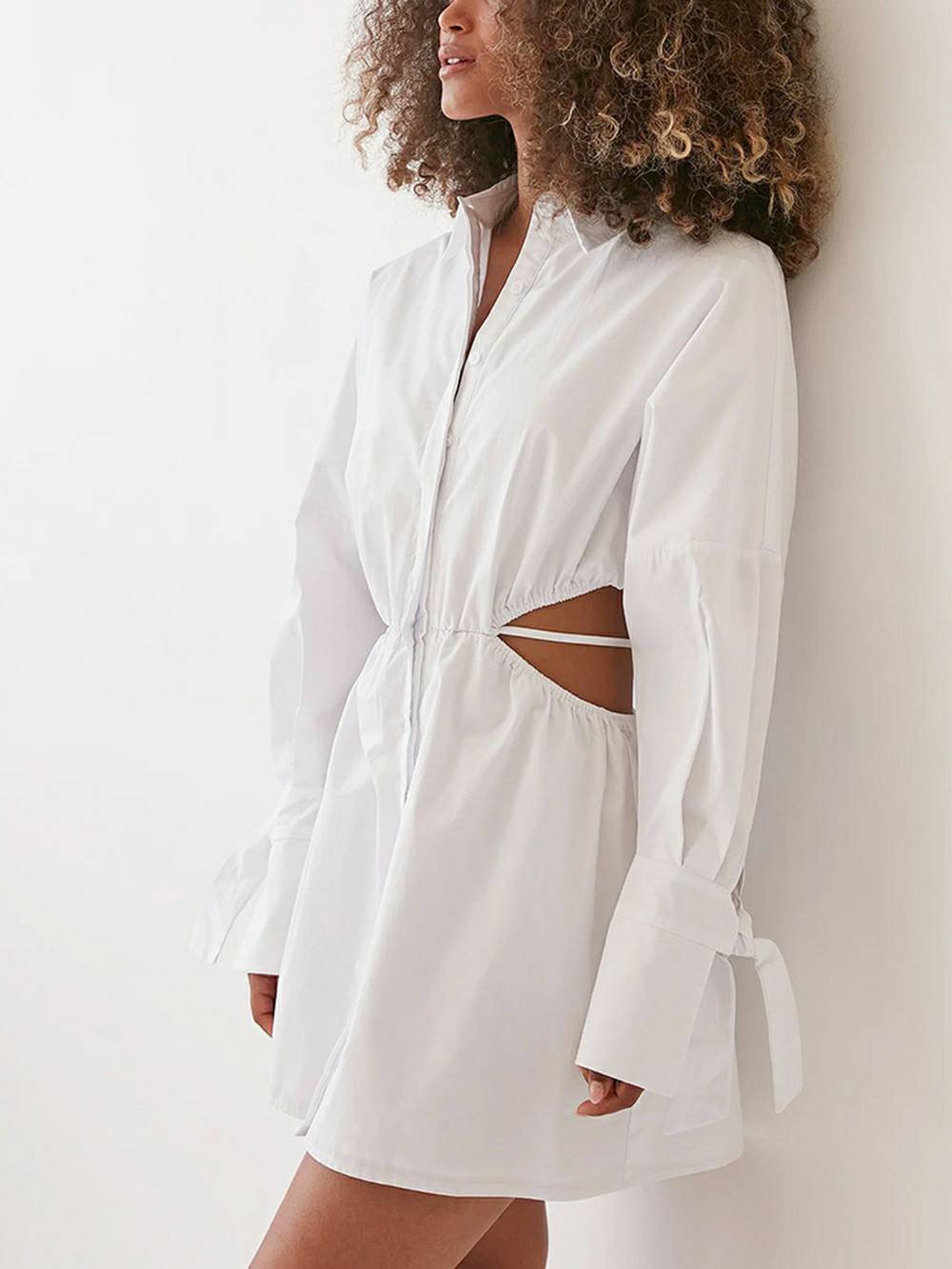 Long Sleeve Cut Out Collared Mini Dress 2