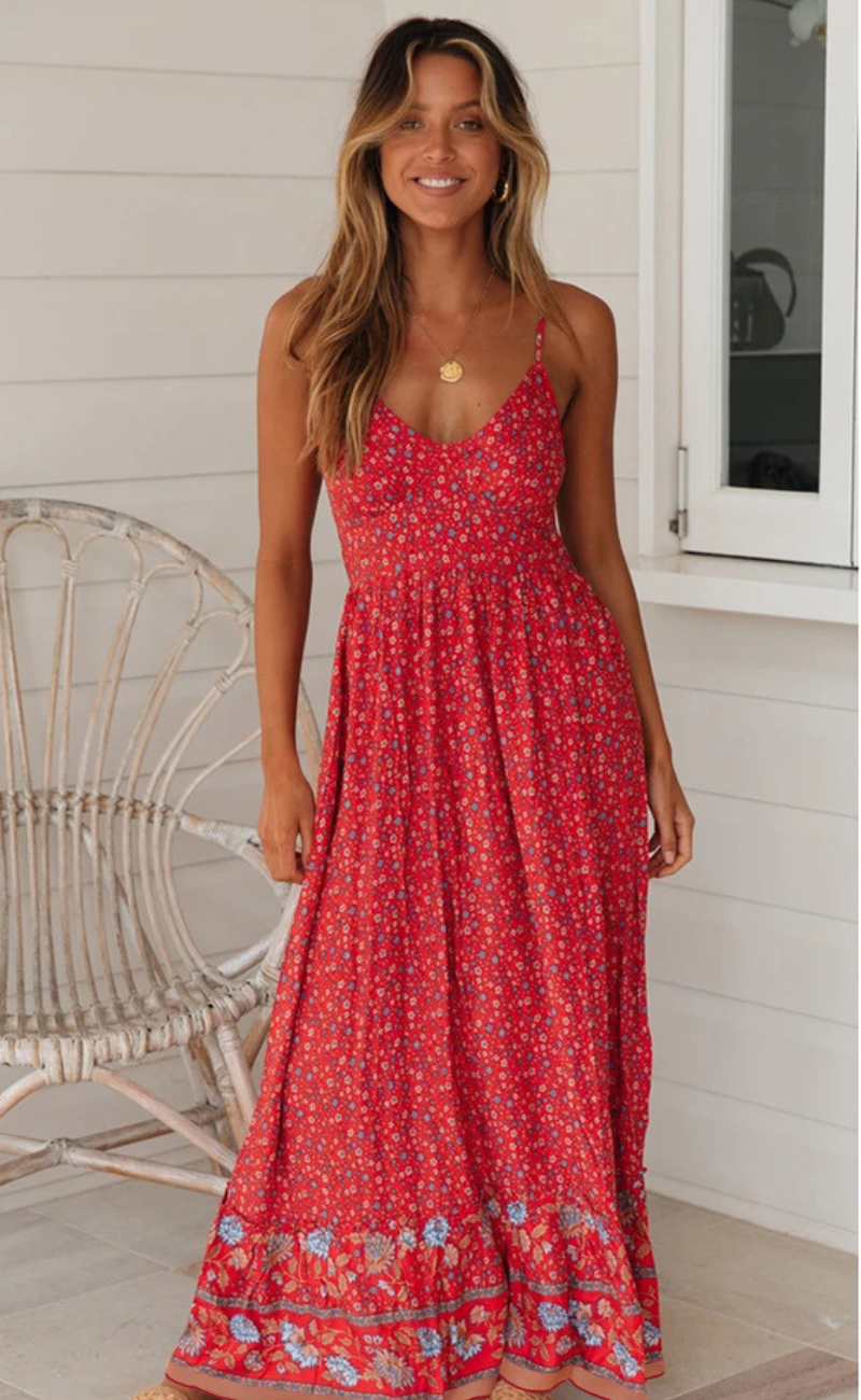 Marcela Effortless Bohemian Dress with Straps Elevated Occasion Wear