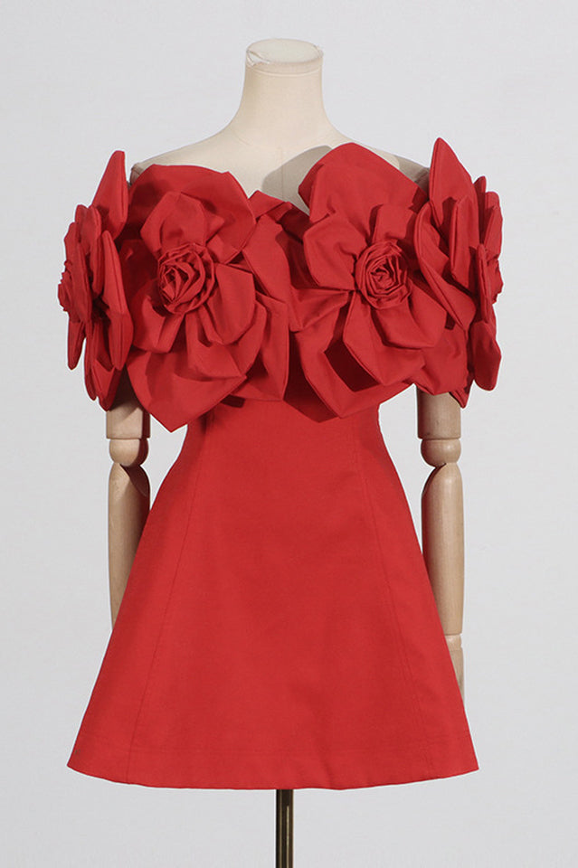 Floral Appliqué Off Shoulder Fit and Flare Mini Dress 7