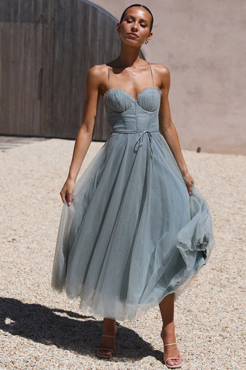 Rare Beauty Tulle Backless Midi Dress - 8 Colors Blue