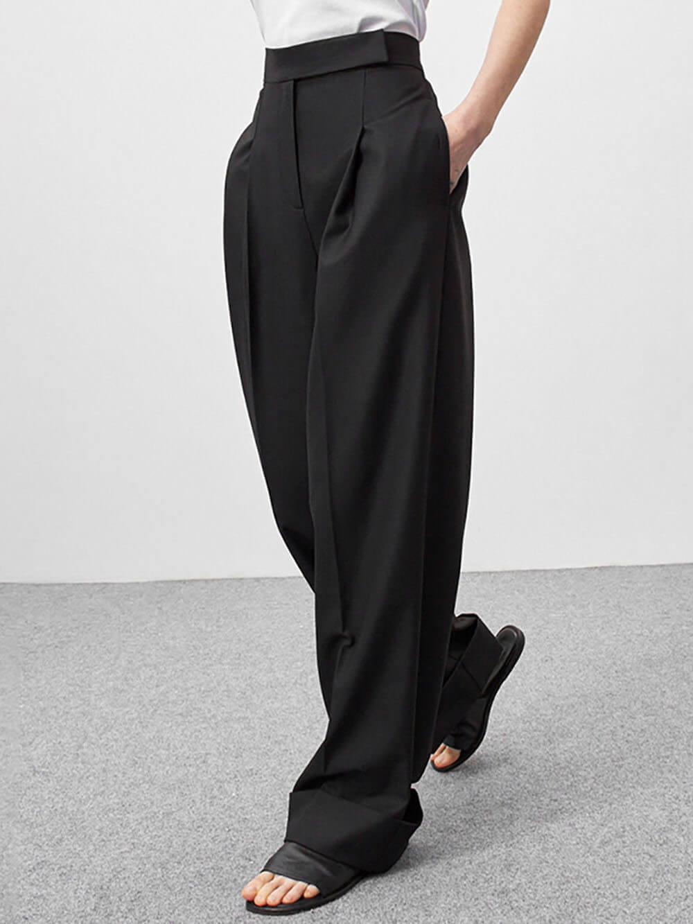 High Waist Pleated Wide Leg Tailored Trousers