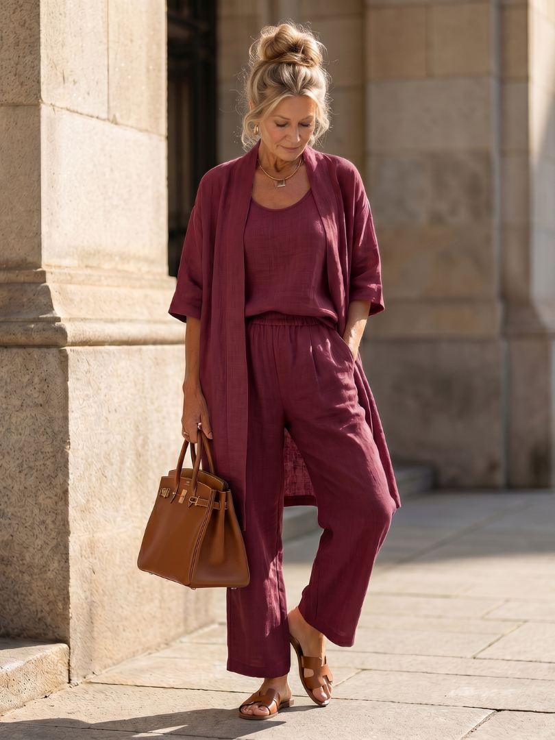 Tank Wide Leg Pants and Longline Kimono Three Piece Set