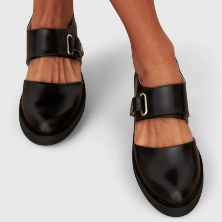 Buckle Strap Cut Out Round Toe Mary Jane Flats