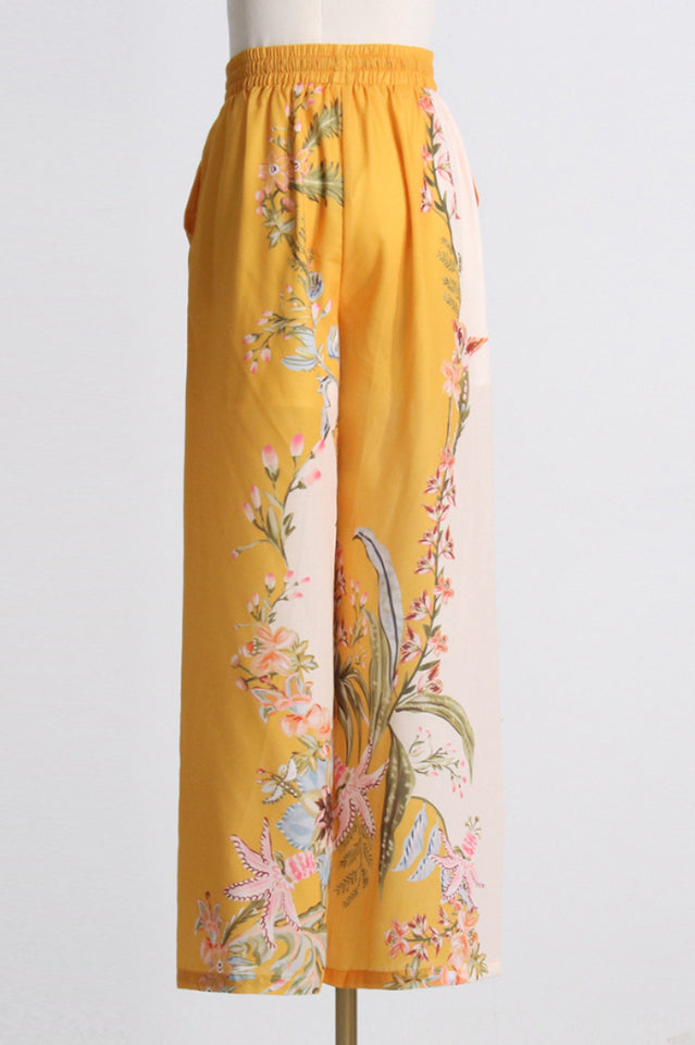 Floral Print Long Sleeve Button Shirt and Wide Leg Pants Two Piece Set 13