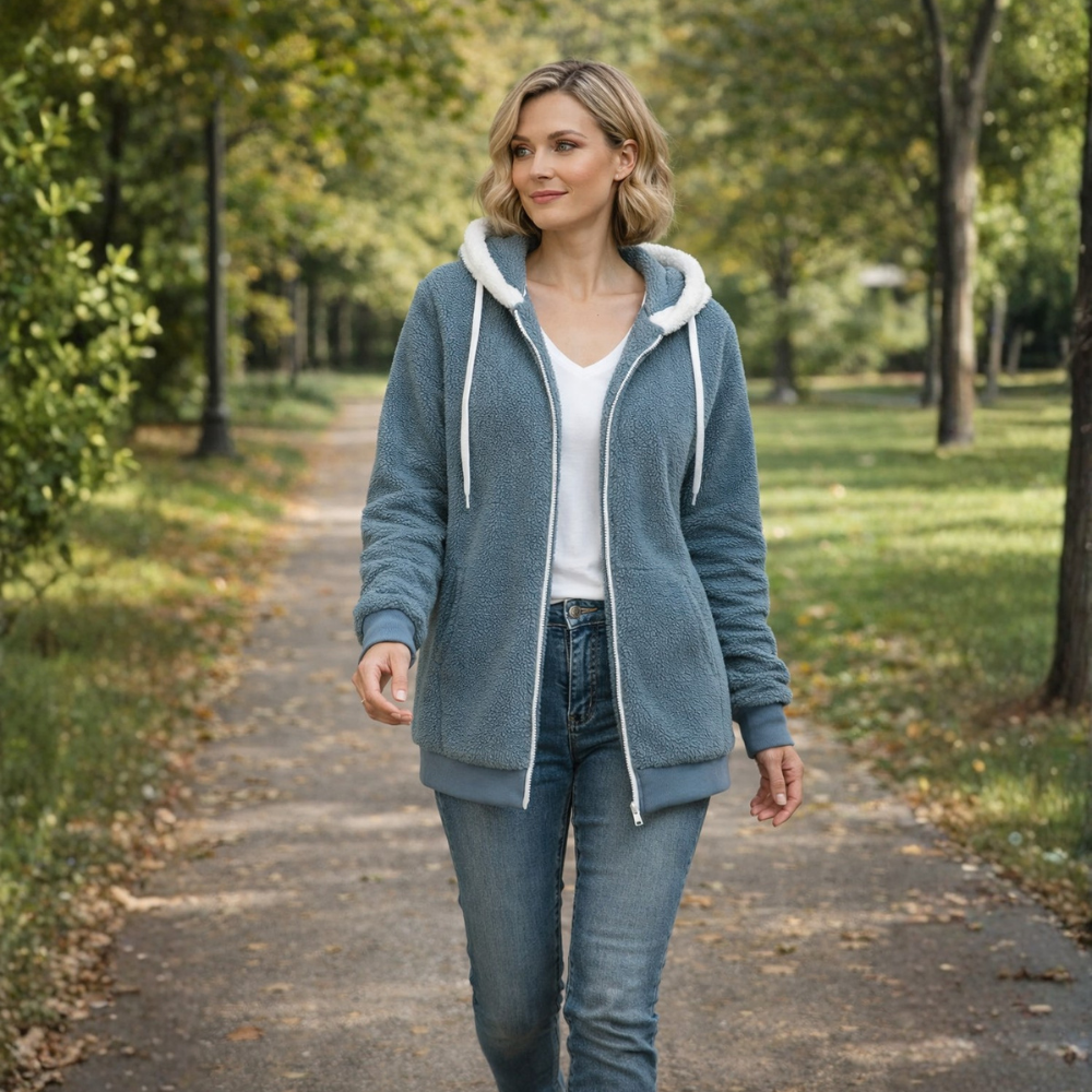 Women's Loose-Fit Fleece Hooded Jacket