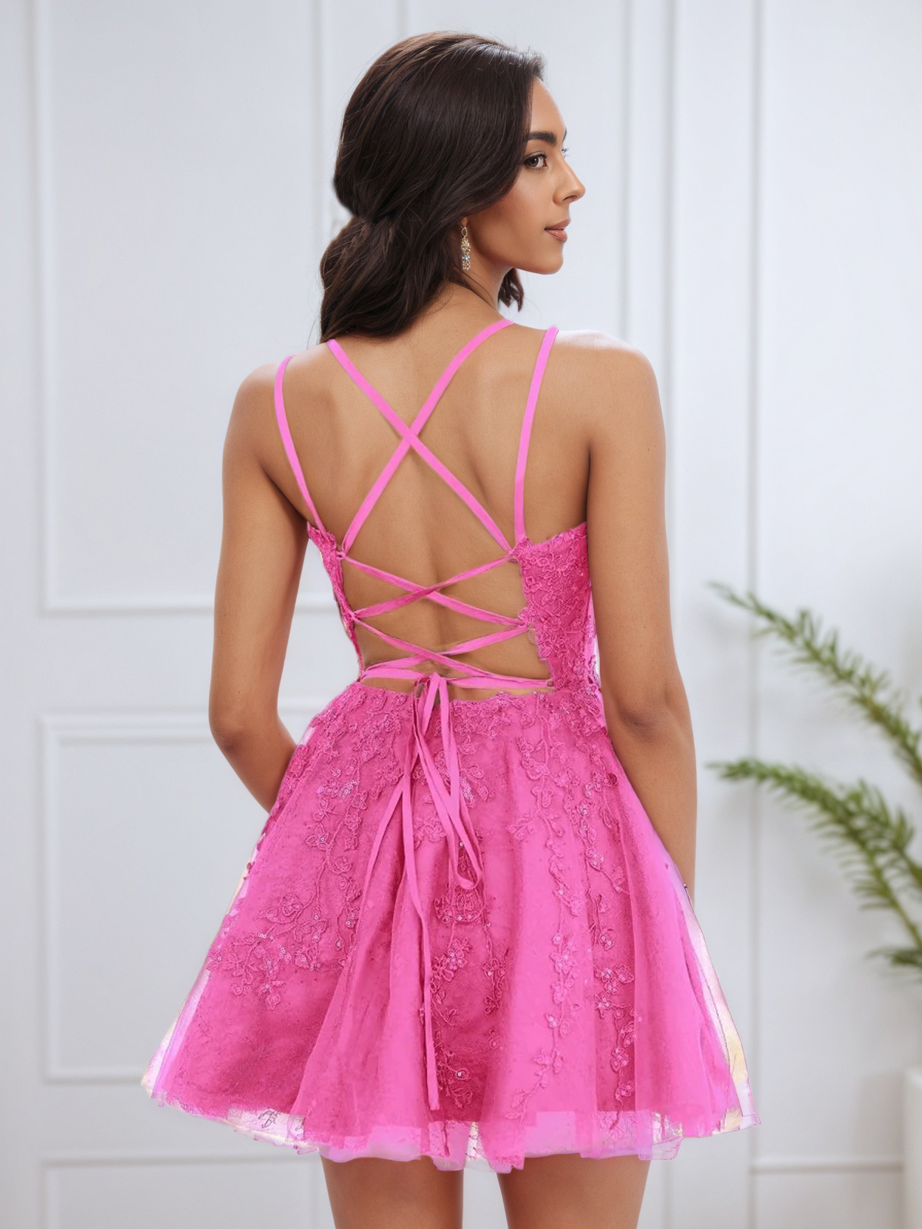 A Line Spaghetti Straps Azalea Short Homecoming Dress with Appliques