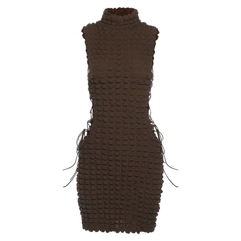 Sleeveless high neck lace up side mini dress - View 11