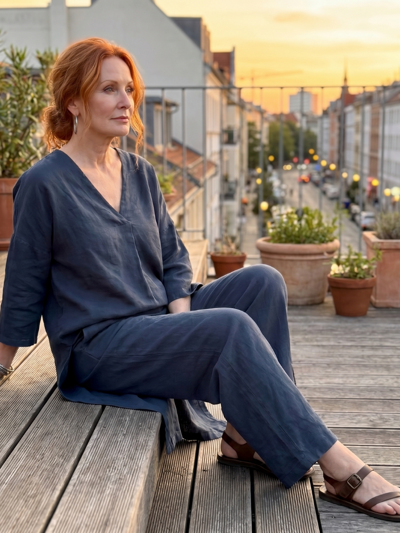 V-Neck Tunic Top and Wide Leg Pants Two Piece Set