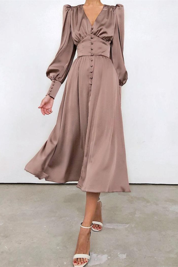Satin Puff Sleeve Bustier Tailored Midi Dress