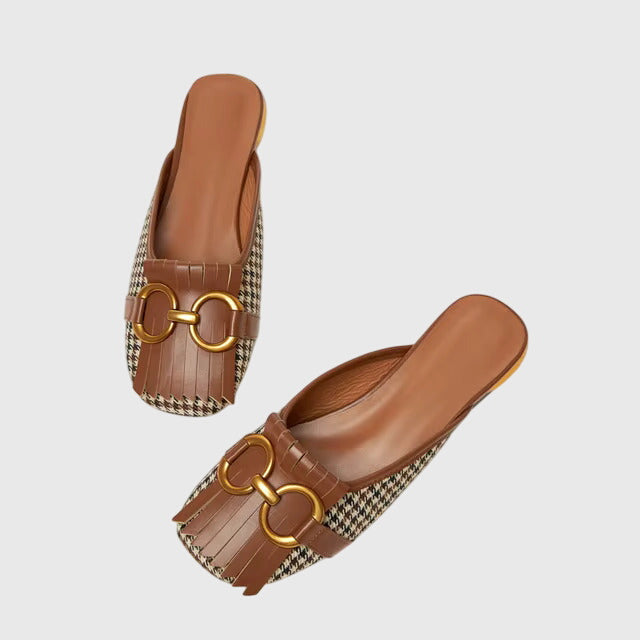 Square Toe Buckle Slip On Flats