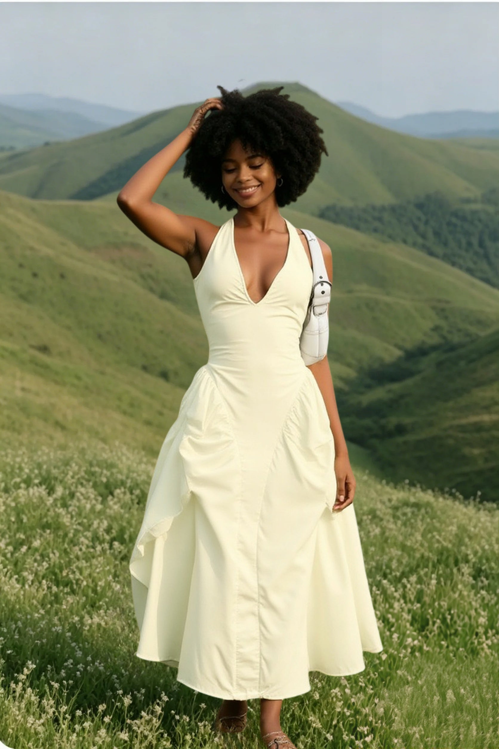 Patchwork Backless Midi Dress