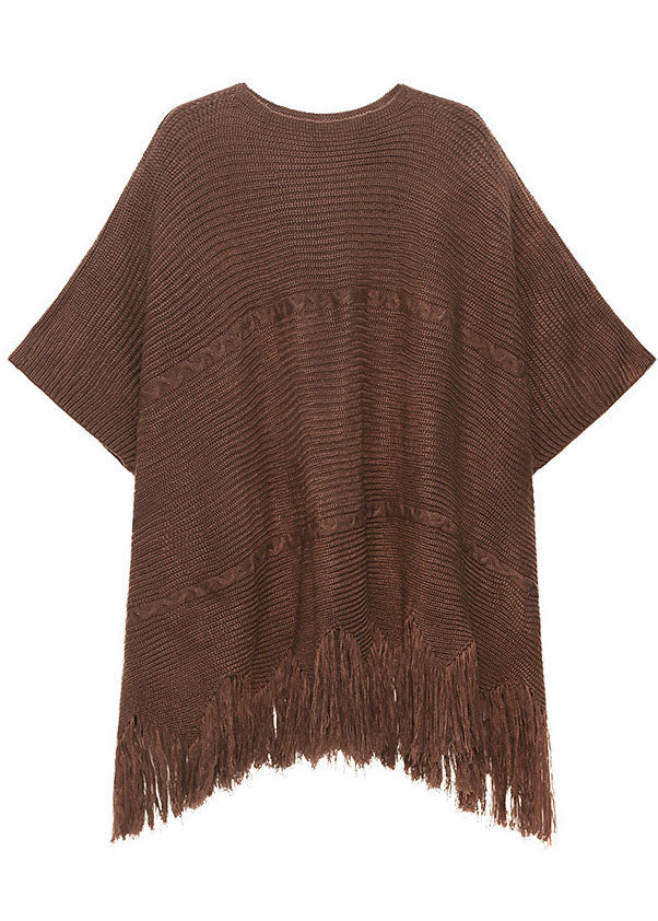 Knit Tassel Fringe Batwing Sleeve Oversized Mini Sweater Dress