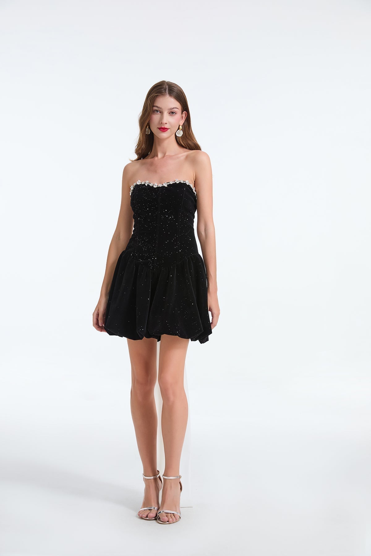 Glitter Strapless Sweetheart Corset Bubble Hem Mini Dress