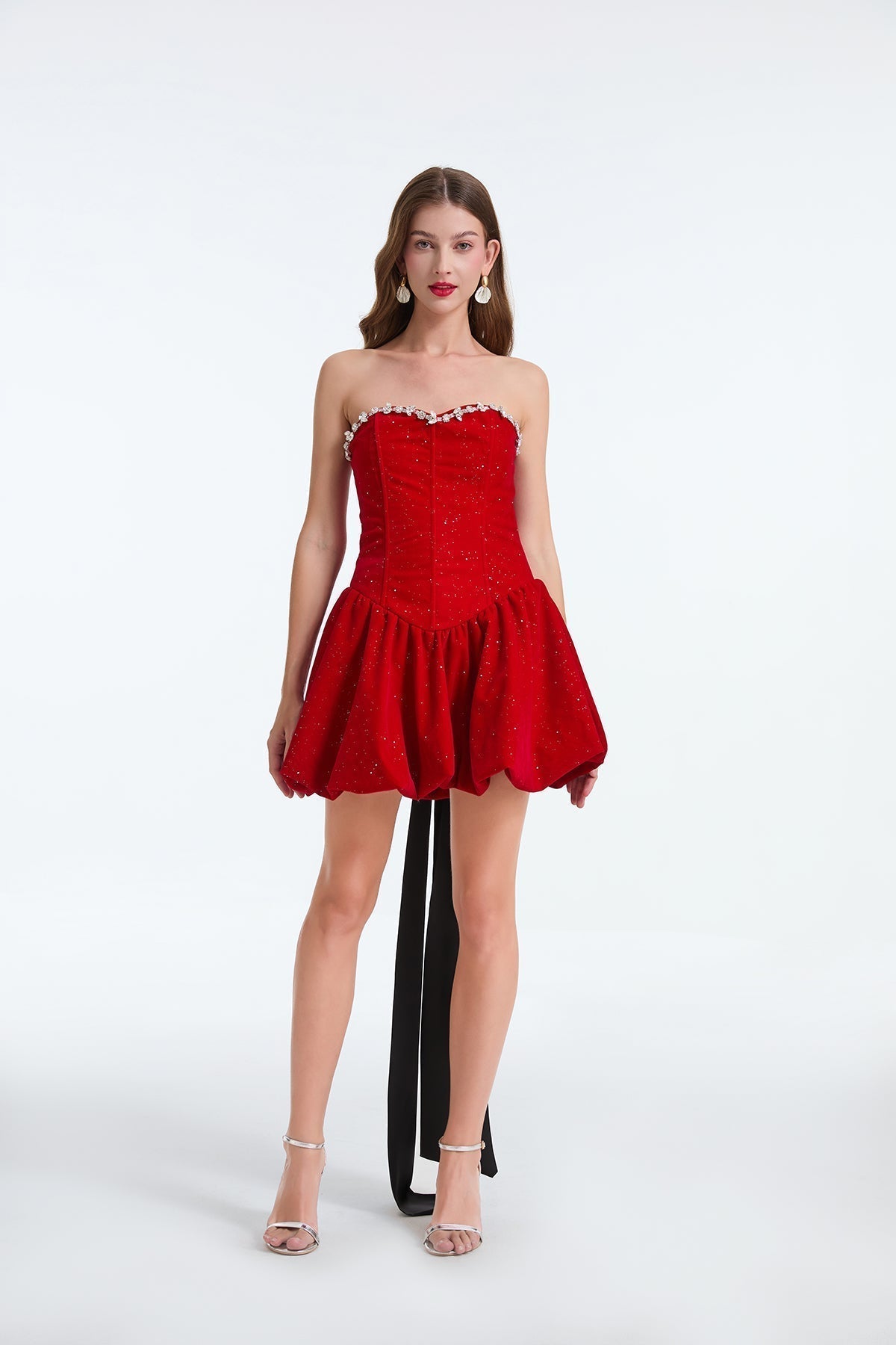 Glitter Strapless Sweetheart Corset Bubble Hem Mini Dress