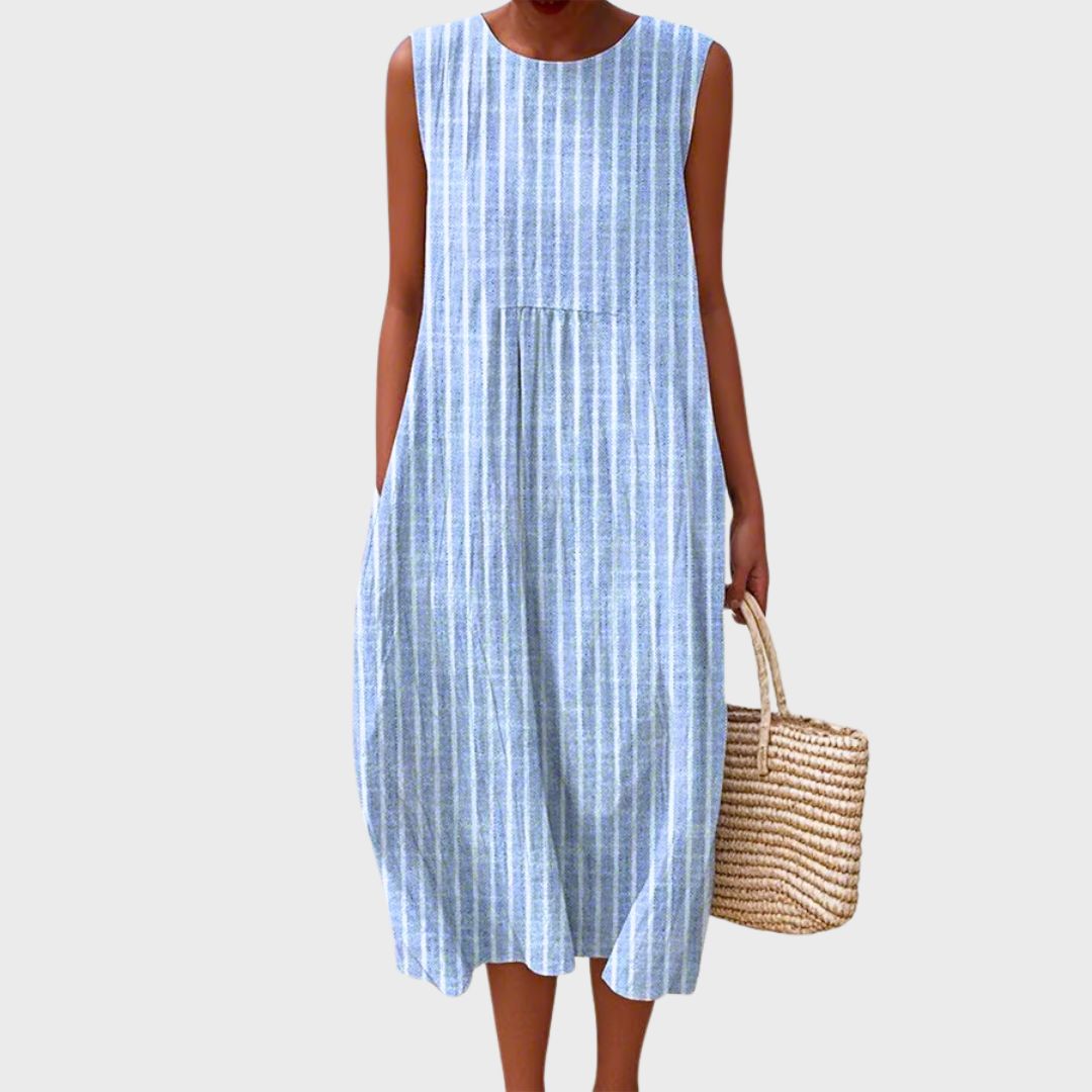 Plaid Sleeveless Tiered Linen Look Midi Dress 5