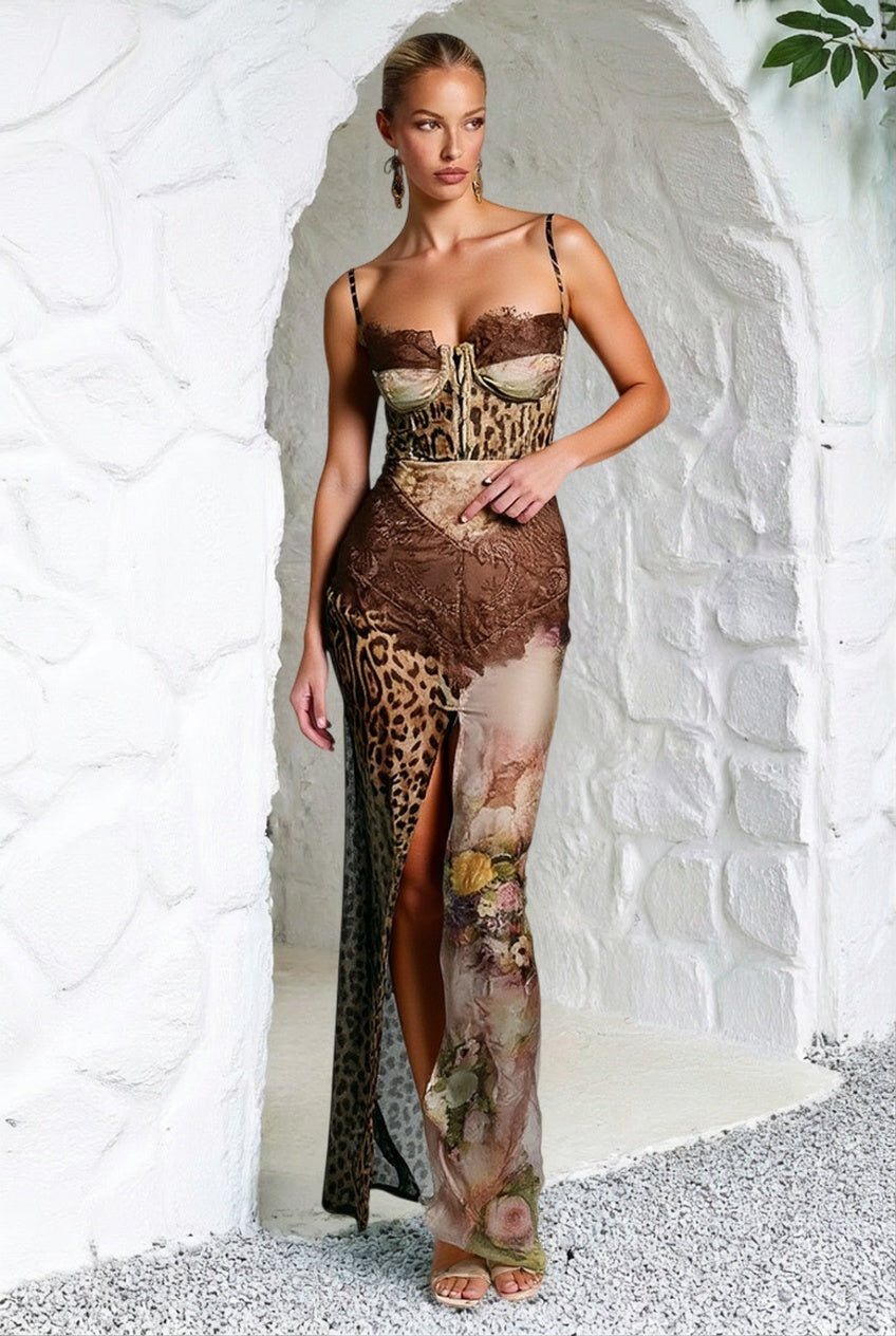 Lace Sheer Mesh Midi Dress
