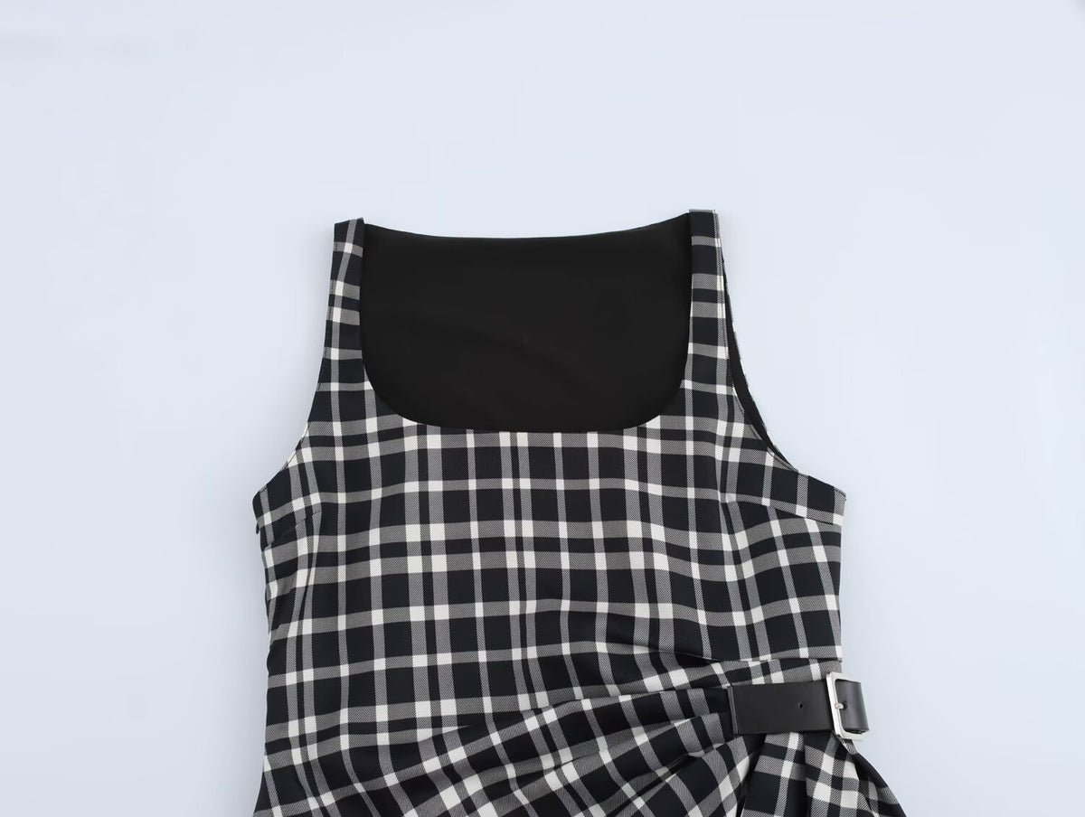 Women Clothing Autumn Winter Street Design Plaid Velvet Dress