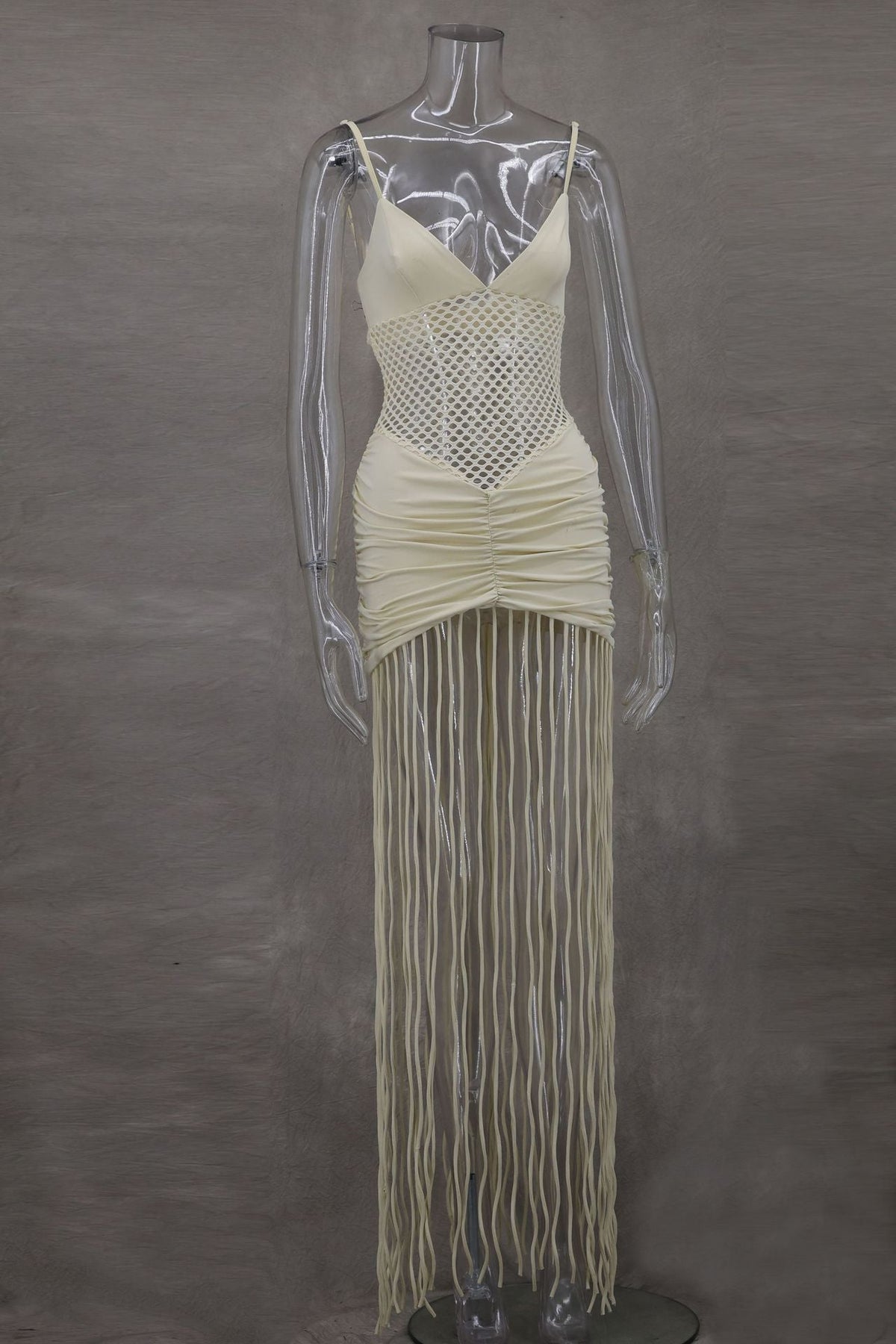 Suspenders Mesh Cropped Outfit Ruffle Hip Tassel Dress - View 4