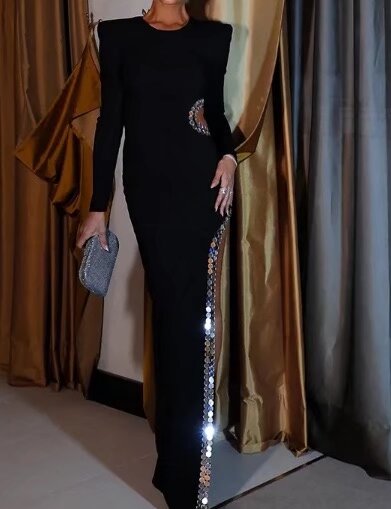 Winter Women Clothing Simple Attractive Cutout Slit Slim Fit Maxi Dress