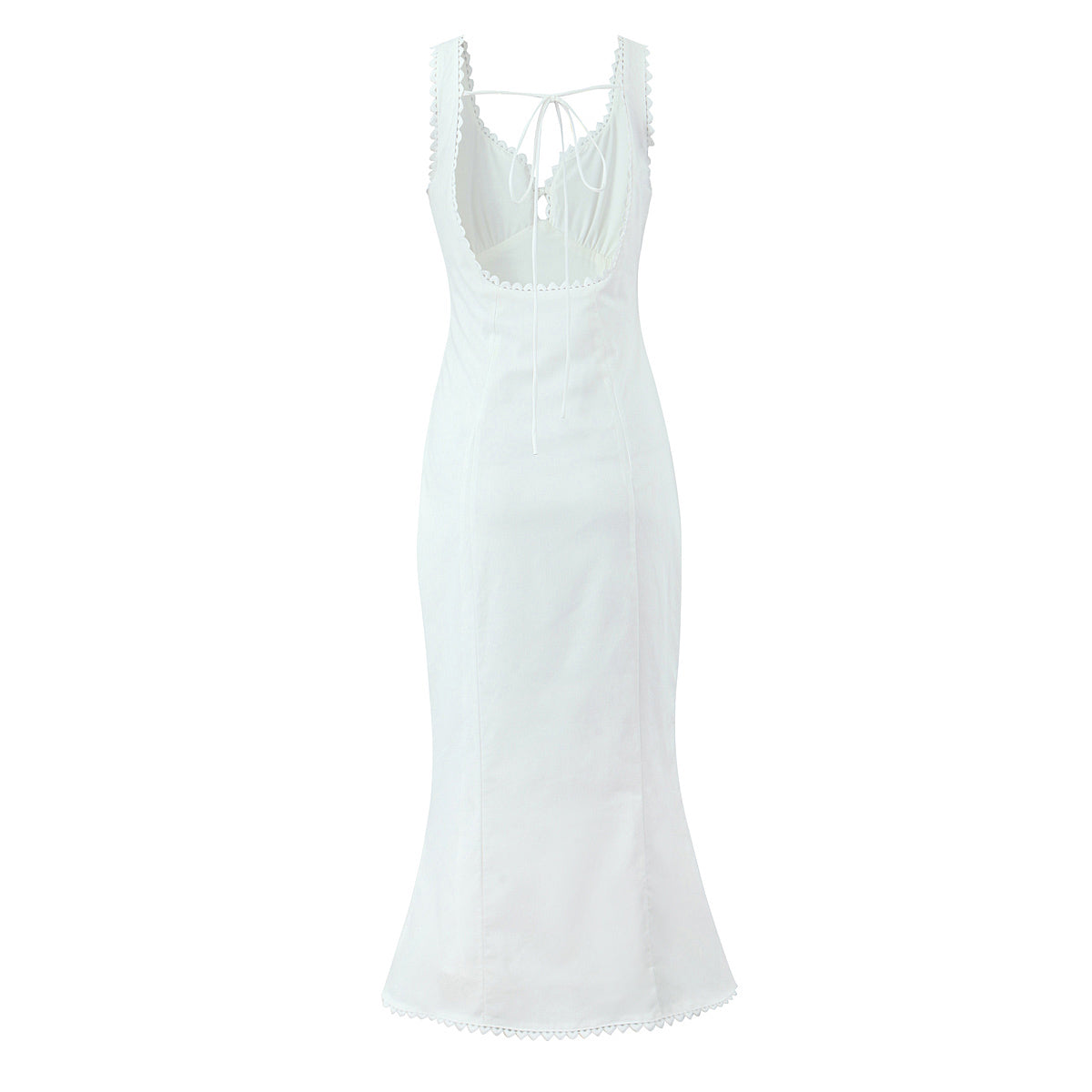 Sweetheart Picot Trim Tie Front Sleeveless Mermaid Midi Dress 2