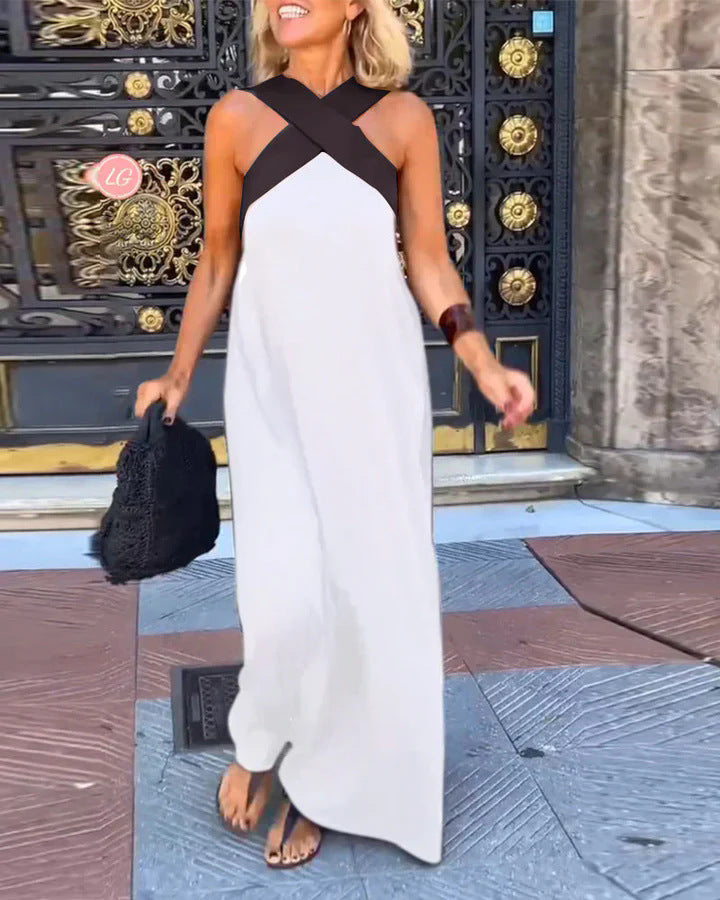 Cross Front Halter Neck Sleeveless Maxi Dress 3
