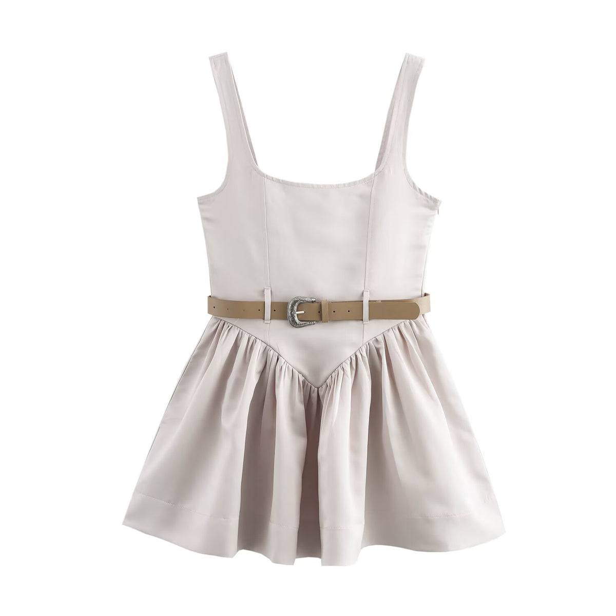 Square Neck Sleeveless Belted Drop Waist Flared Mini Dress 2