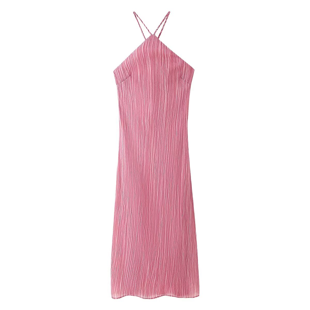 Spring Summer Slim Halter Lace up Texture Dress - View 3