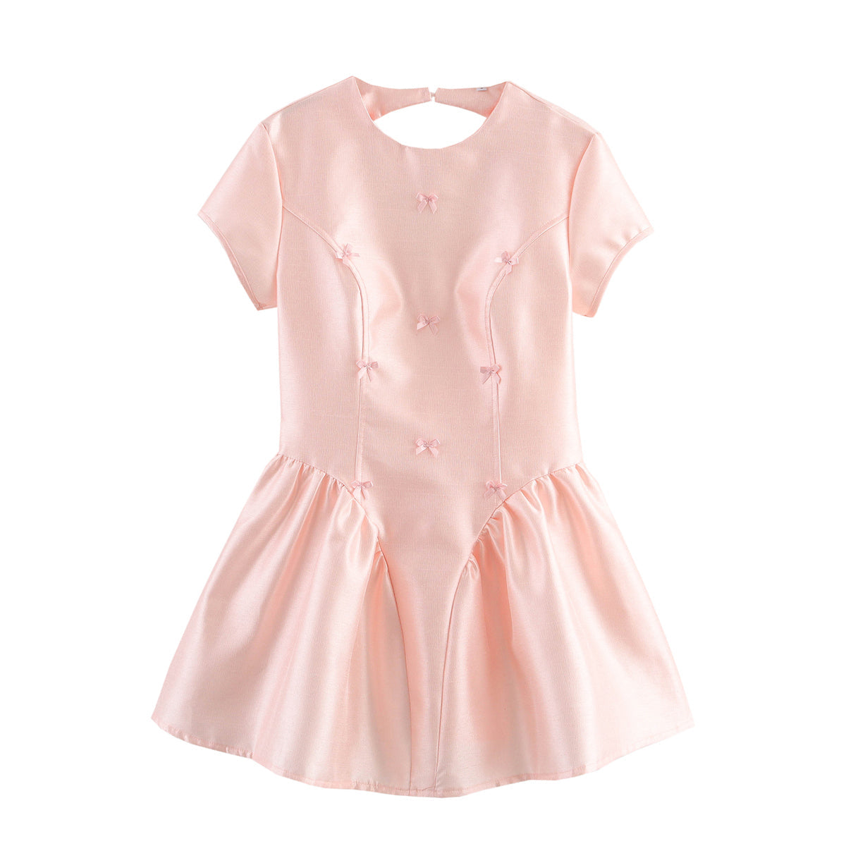 French Backless Slim Fit Short Sleeve Bowknot Decoration Dress - View 2